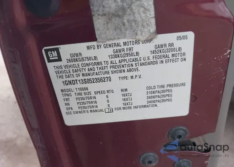 2005 Chevrolet Trailblazer Ls из США, поврежденный, VIN 1GNDT13S052356270